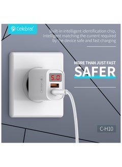 Celebrat C-H10-EU Dual Ports Fast Travel Charger With Type C To Lightning Charging Cable And Intelligent Digital Display Fits Various Smart Devices 20W - White - pzsku/Z7AB2C1E523B273056D49Z/45/_/1733303193/df4f5e67-f4f4-488d-a1e5-6a48988b88ea