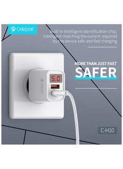 سليبرات شاحن سفر سريع بمنفذين C-H10-EU من سيليبرات مع كابل شحن من النوع C إلى Lightning وشاشة رقمية ذكية تناسب مختلف الأجهزة الذكية 20 وات - أبيض  - Image 3