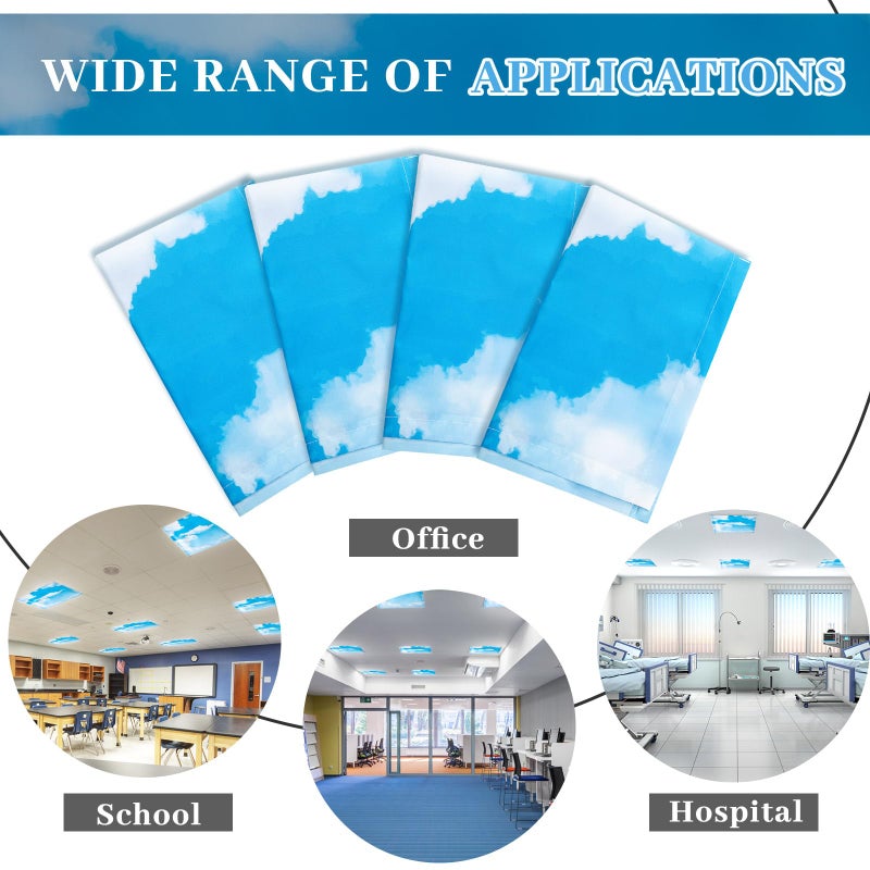 Baquler 2 Pcs 2 x 2 ft Fluorescent Light Covers for Ceiling Lights Classroom Magnetic Light Filters for Reducing Harsh Glare Flicker for Office Classroom Home Drop Ceiling(Cloud) - Image 4