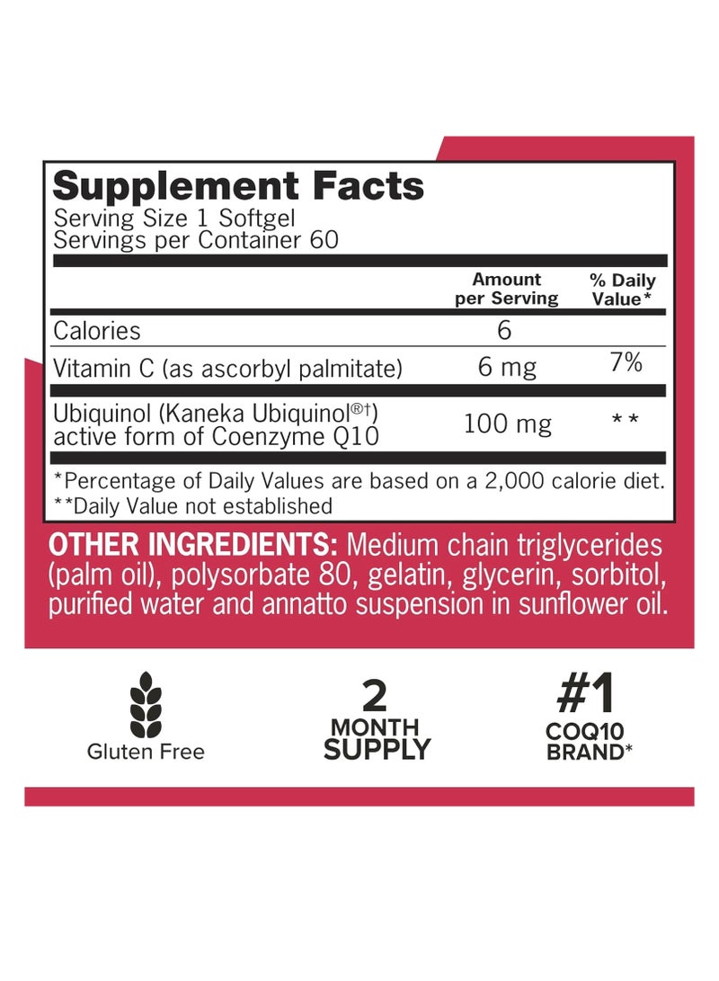 Qunol Mega CoQ10 Ubiquinol Supplement Superior Absorption Water and Fat Soluble 100 mg 60 Softgels - Image 3