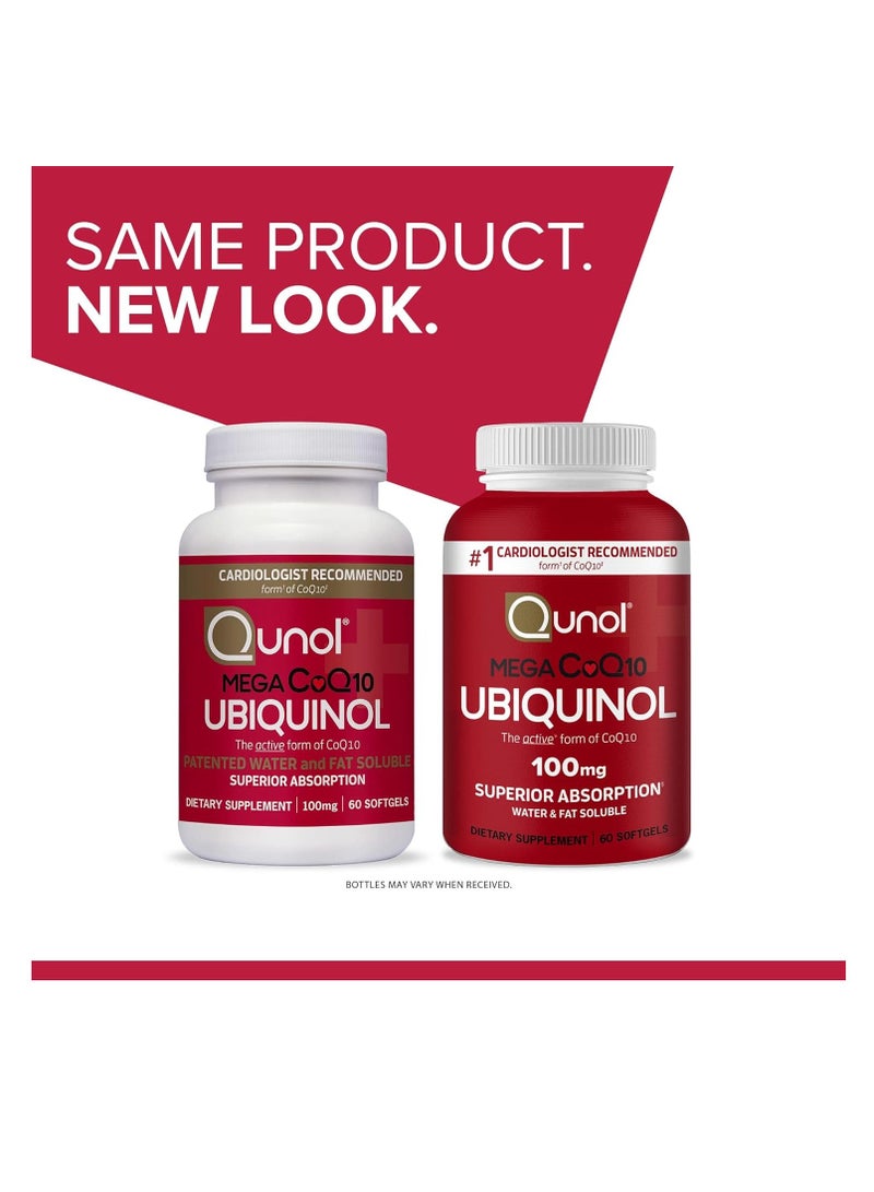 Qunol Mega CoQ10 Ubiquinol Supplement Superior Absorption Water and Fat Soluble 100 mg 60 Softgels - Image 4