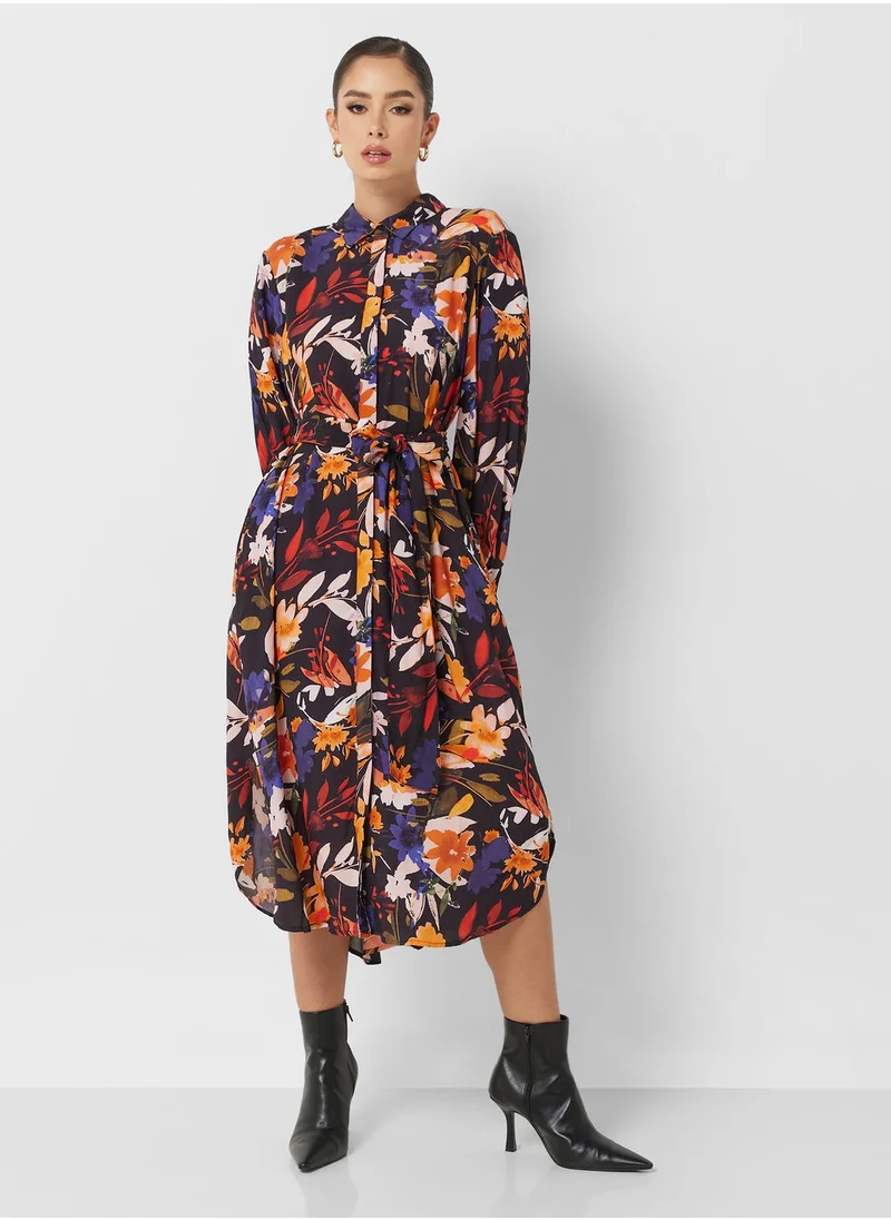 French Connection Button Detail Printed Shirt Dress