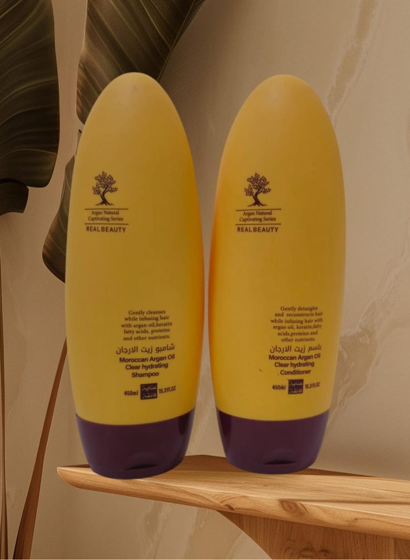 ريل بيوتي مجموعة الشامبو والبلسم بزيت الارجان لتقوية الشعر  وحمايتة من التساقط شامبو450 مل وبلسم 450 مل - Image 1
