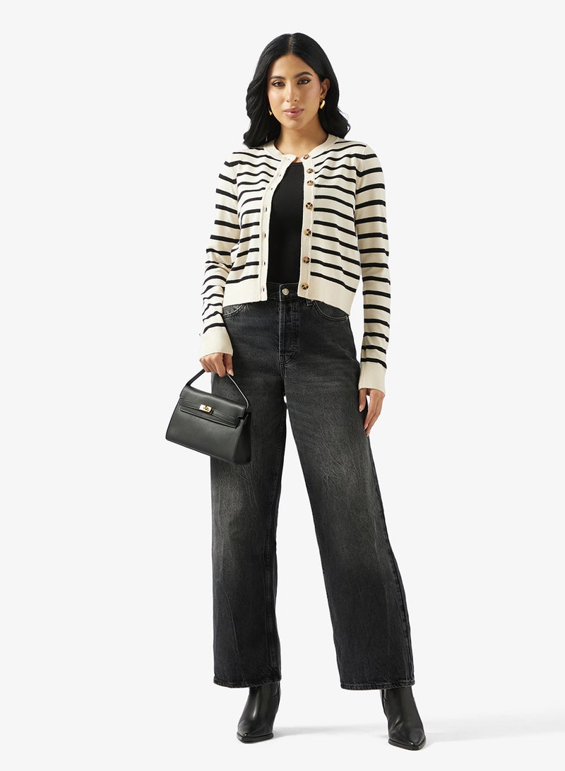 فيرو مودا كارديجان سابا سادة بأكمام طويلة وياقة دائرية - Image 4