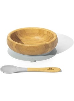 Avanchy Avanchy Bamboo Baby Bowl & Spoon - Baby Cutlery - Bamboo Kids Bowl - BPA Free Bowl - Bamboo Kids Utensils - Bamboo Baby Bowl and Spoons Set, Gray - 5" x 3  - Image 4