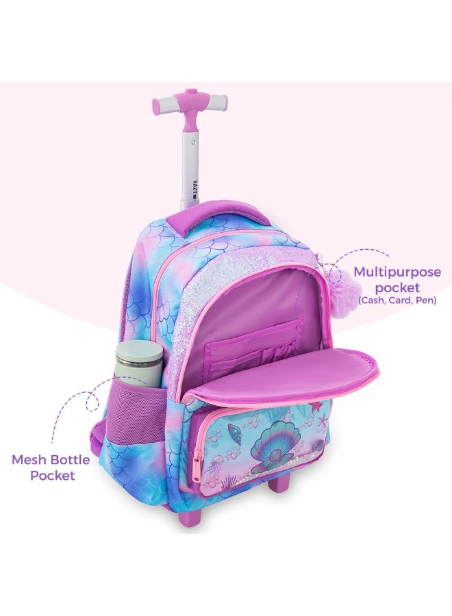 Eazy Kids حقيبة ظهر مدرسية بعجلات للأطفال 17 بوصة 3 قطع مع حقيبة غداء وعلبة أقلام، وردي حورية البحر - Image 5