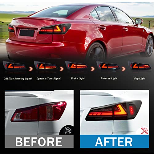 HCMOTIONZ HCmotion Tail lights Assembly for 2006-2013 Lexus IS250/IS350/ISF Sedan, Taill Lamp with Start UP Animation, Reverse Lights, LED DRL light, Plug-and-play, LED Tail Lights Replacement - Image 3