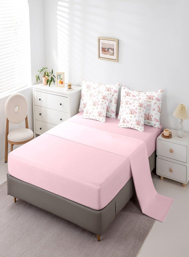 Feelyou Kids Pink Castle Bed in A Bag Twin Size, Cute Bowknot Comforter Set with Sheets Boys Girls Girls Dreamy House Bed in A Bag 7 Pieces Fairytale Teens Bedroom Decor 7Pcs - Image 4