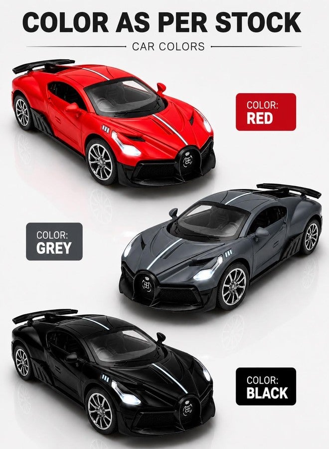 SQUIDSY Bugatti Die-Cast Toy Car for Kids – 1:36 Scale Pull Back Metal Model Car with Openable Doors, LED Lights & Music | Alloy Mini Car for Kids, Boys & Collectors【Color As Per Stock】 - Image 2