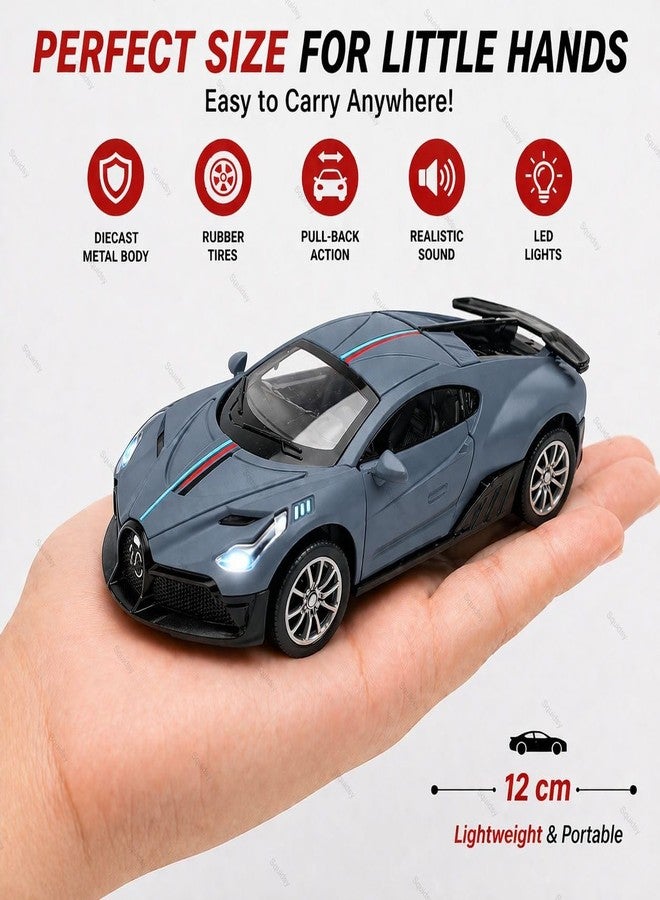 SQUIDSY Bugatti Die-Cast Toy Car for Kids – 1:36 Scale Pull Back Metal Model Car with Openable Doors, LED Lights & Music | Alloy Mini Car for Kids, Boys & Collectors【Color As Per Stock】 - Image 3