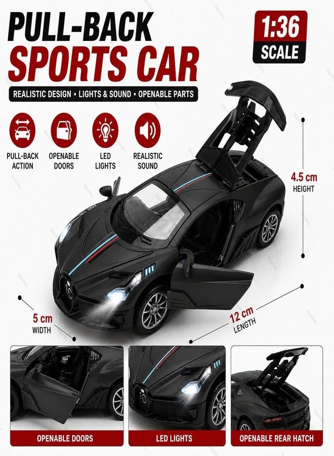 SQUIDSY Bugatti Die-Cast Toy Car for Kids – 1:36 Scale Pull Back Metal Model Car with Openable Doors, LED Lights & Music | Alloy Mini Car for Kids, Boys & Collectors【Color As Per Stock】 - Image 4