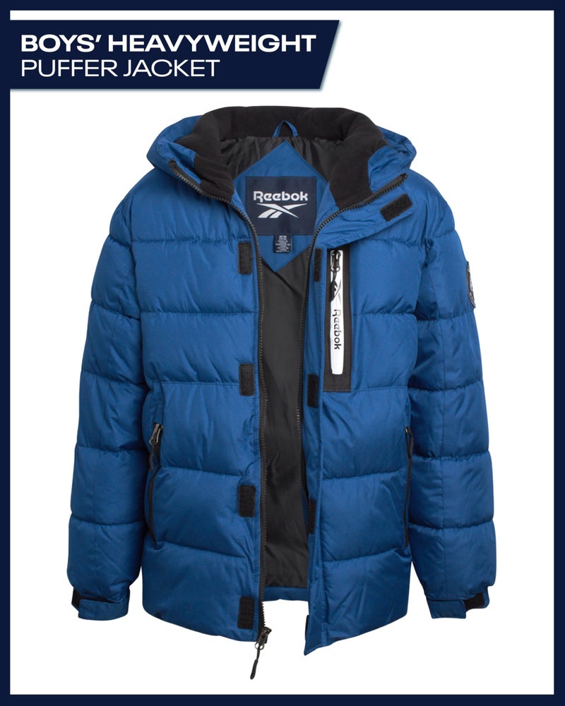Reebok Boys Puffer Jacket - Heavyweight Quilted Water & Wind Resistant Boys Winter Coat - Fleece Insulated Kids Winter Jacket, Size 10-12, Batik Blue - Image 3
