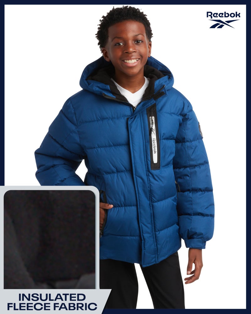 Reebok Boys Puffer Jacket - Heavyweight Quilted Water & Wind Resistant Boys Winter Coat - Fleece Insulated Kids Winter Jacket, Size 10-12, Batik Blue - Image 5