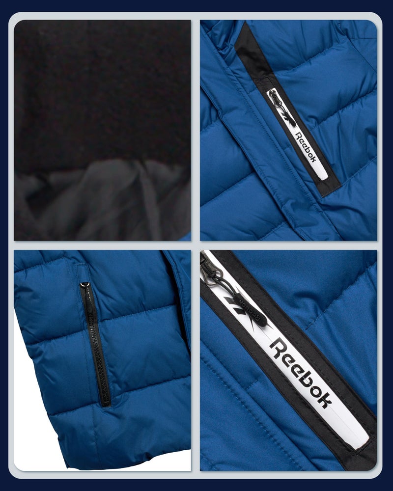 Reebok Boys Puffer Jacket - Heavyweight Quilted Water & Wind Resistant Boys Winter Coat - Fleece Insulated Kids Winter Jacket, Size 10-12, Batik Blue - Image 4