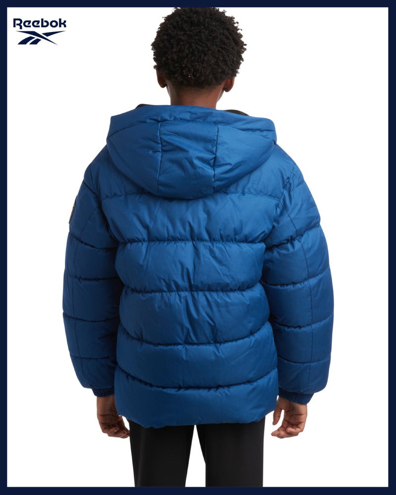 Reebok Boys Puffer Jacket - Heavyweight Quilted Water & Wind Resistant Boys Winter Coat - Fleece Insulated Kids Winter Jacket, Size 10-12, Batik Blue - Image 2
