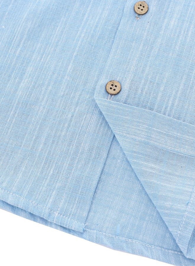JOGAL Boys Chambray Shirts Short Sleeve Button Down Casual Cotton Woven Shirt with Two Pockets for Kids 6-14 Years, Skyblue, 9-10 Years - Image 5