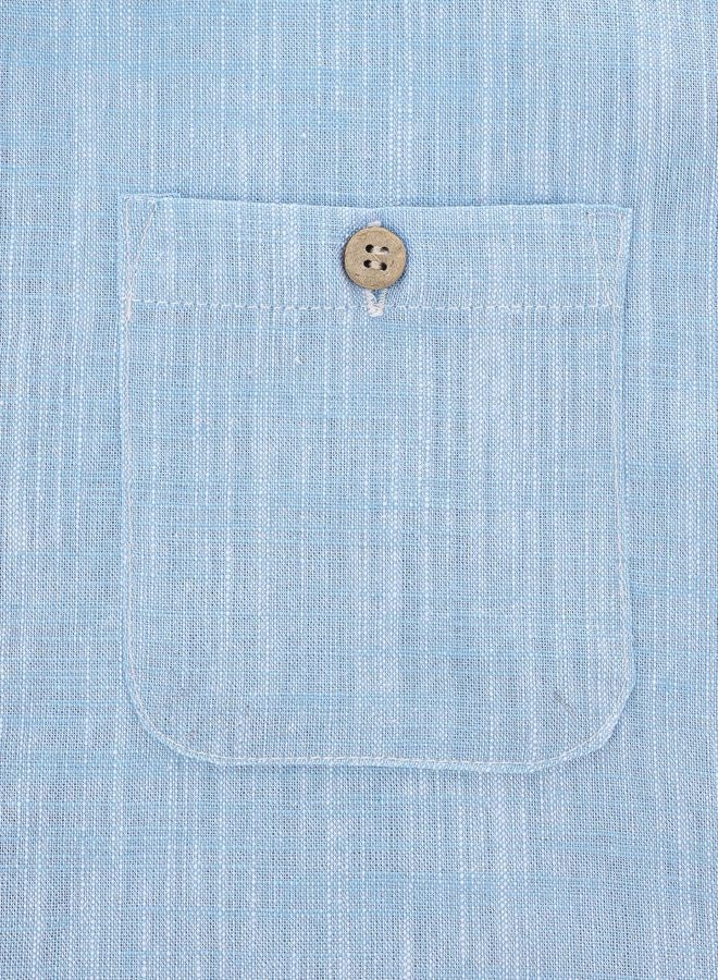 JOGAL Boys Chambray Shirts Short Sleeve Button Down Casual Cotton Woven Shirt with Two Pockets for Kids 6-14 Years, Skyblue, 9-10 Years - Image 4