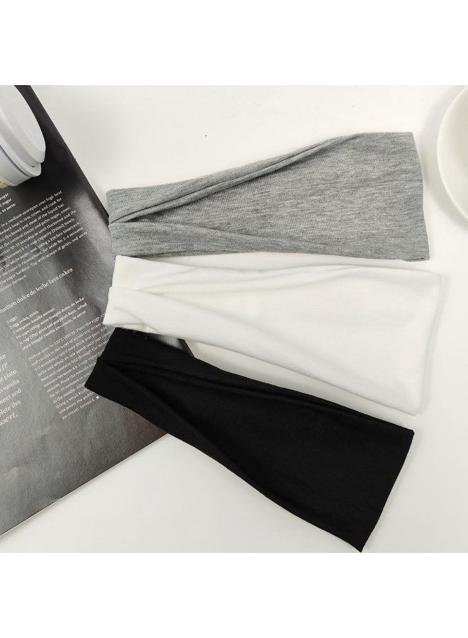 عصابات رأس عصرية للنساء 3 بندانة  الوان أسود/ابيض/رمادي، عصابة رأس عريضة لممارسة اليوجا والتمارين الرياضية(اسود) - Image 2
