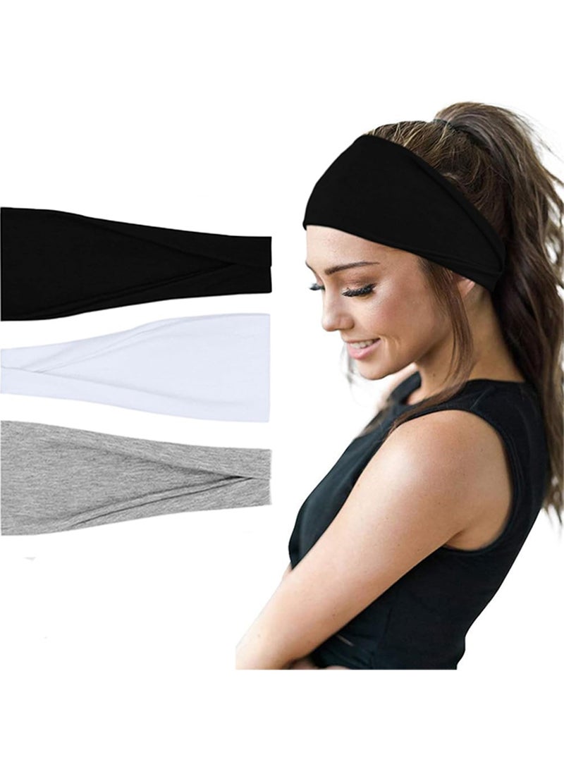 عصابات رأس عصرية للنساء 3 بندانة  الوان أسود/ابيض/رمادي، عصابة رأس عريضة لممارسة اليوجا والتمارين الرياضية(اسود) - Image 1
