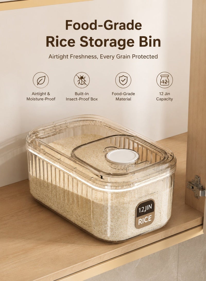 GOOGO Sealed rice container, rice container with measuring cup, rice container with food dispenser, grain storage container, household rice container, flour, sugar, and oatmeal storage container, kitchen pantry food and grain storage container, kitchen pantry organization and storage (6 kg). - Image 1