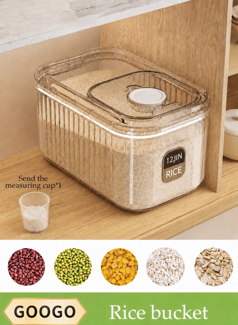 GOOGO Rice Dispenser, Rice Container Storage with Measuring Cup, Food Cereal Container Bins Household for Kitchen Pantry Organization - Image 1