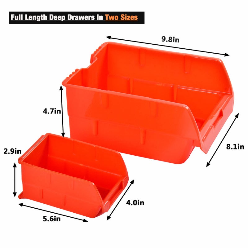 Wallmaster Wall Mounted Storage Bins, Wall Storage Bins Parts Rack 10 Bins&3 Rails Wall Mount Tool Organizer Hardware Storage Organizer (Orange) - Image 3