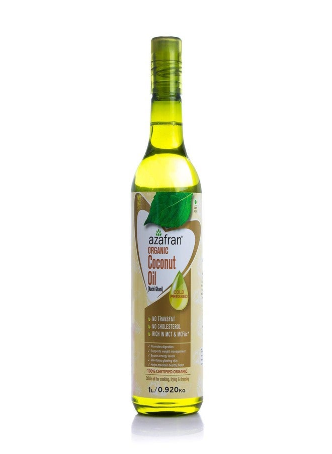 Azafran 100% Pure Virgin Cold Pressed Coconut Oil 1L | Kachi Ghani Coconut Oil For Skin, Hair Health & Cooking | 100% Certified Organic (ECOCERT, USDA Organic). 1000 ml - Image 1