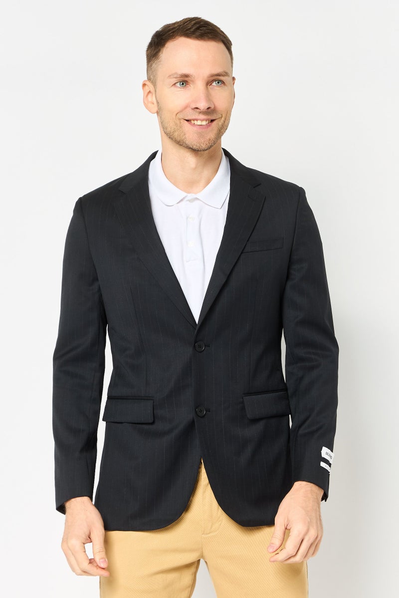 SELECTED Men Regular Fit Stripe Semi Formal Blazer, Navy Blue - Image 1