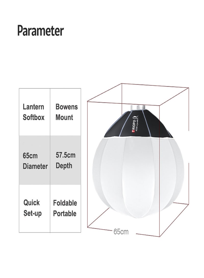 TRIOPO KQ65 65cm/26inch Lantern Softbox Spherical Collapsible Soft Box Quick-Install Bowens Mount Studio Photography Video Lighting Accessory - Image 4