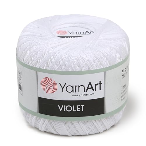 YarnArt Violet – 100% Mercerized Cotton Crochet & Knitting Yarn – Soft & Durable Lace Thread for Embroidery, Doilies & DIY Crafts – 1 Skein (50g, 282m) (1000) - Image 1