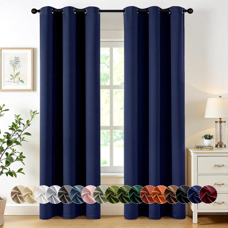 MIULEE Navy Blue Blackout Curtains for Bedroom Living Room 84 Inches Long 2 panels, Thermal Insulated Room Darkening Drapes Solid Grommet Top Noise Reducing Light Blocking Window Treatments 40x84 Inch - Image 1
