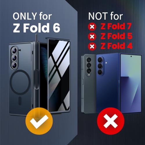 MOBOSI غطاء MOBOSI لجهاز Z Fold 6 مع واقي شاشة خصوصية [متوافق مع Magsafe]، [حامل مدمج وحماية كاملة للمفصل] غطاء هاتف مضاد للصدمات لجهاز سامسونج جالاكسي Z Fold6، أسود - Image 5