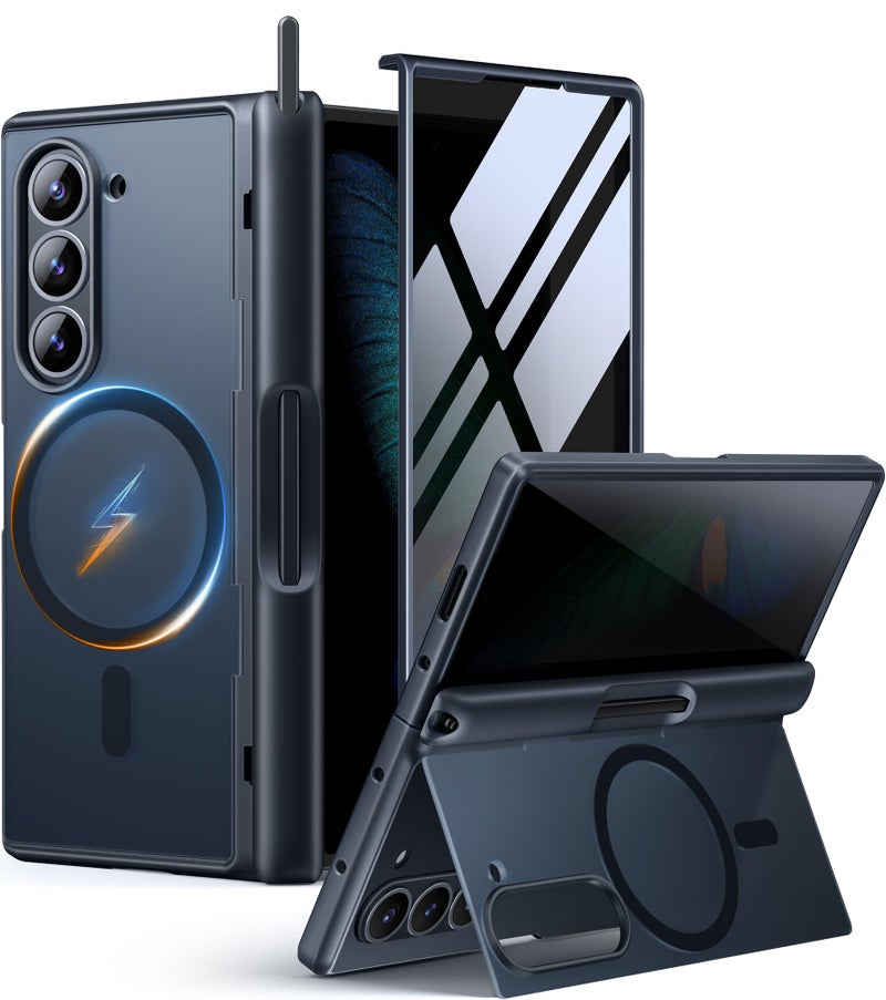 MOBOSI غطاء MOBOSI لجهاز Z Fold 6 مع واقي شاشة خصوصية [متوافق مع Magsafe]، [حامل مدمج وحماية كاملة للمفصل] غطاء هاتف مضاد للصدمات لجهاز سامسونج جالاكسي Z Fold6، أسود - Image 1