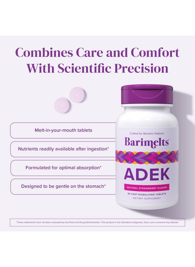 Barimelts ADEK - 60 Fast-Dissolving Tablets (2-Month Supply) - Sugar-Free Bariatric Vitamins for Women Including Vitamin A, Vitamin D, Vitamin E & Vitamin K, Natural Strawberry Flavor - Image 4