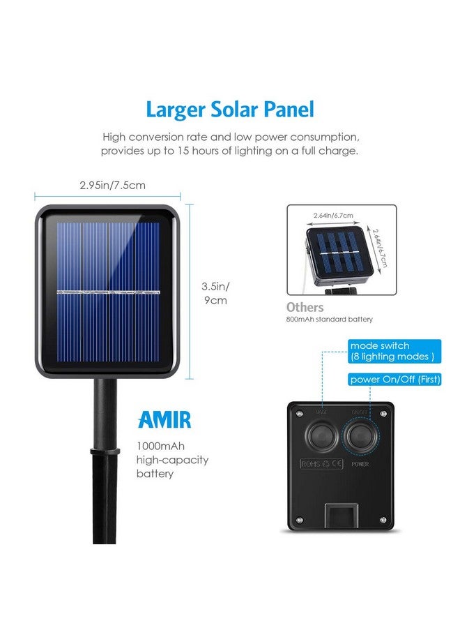 امير أضواء شريطية ليد مطورة، 90 مصباح ليد بطول 9.84 قدم، أضواء شريطية مرنة تعمل بالطاقة الشمسية، 8 أوضاع إضاءة، مقاومة للماء للفناء والحديقة والمنزل وحفلات الزفاف والفناء (أبيض دافئ) - Image 3