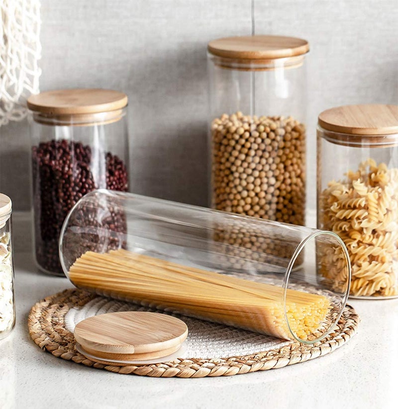 TIENER 3x1400ml Glass Cylinder Airtight Food Storage Container Canister Jar with Bamboo Lid & Silicone Sealing Ring - Image 3
