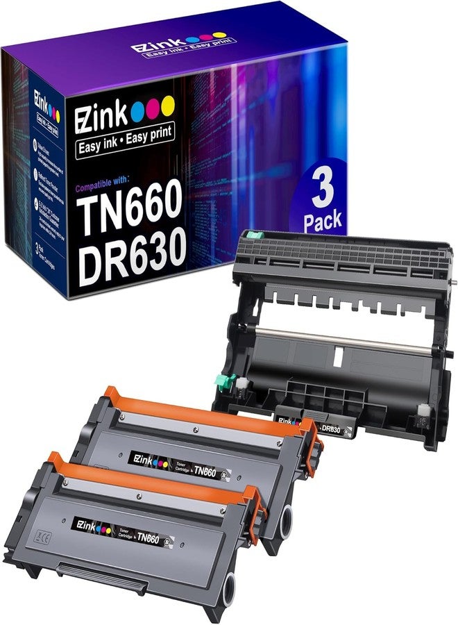E-Z Ink Compatible Toner Cartridge & Drum Unit Replacement for Brother TN660 TN630 DR630 High Yield to use with HL-L2380DW HL-L2300D HL-L2340DW MFC-L2680W MFC-L2740DW Printer (Black, 3 Pack) - Image 1