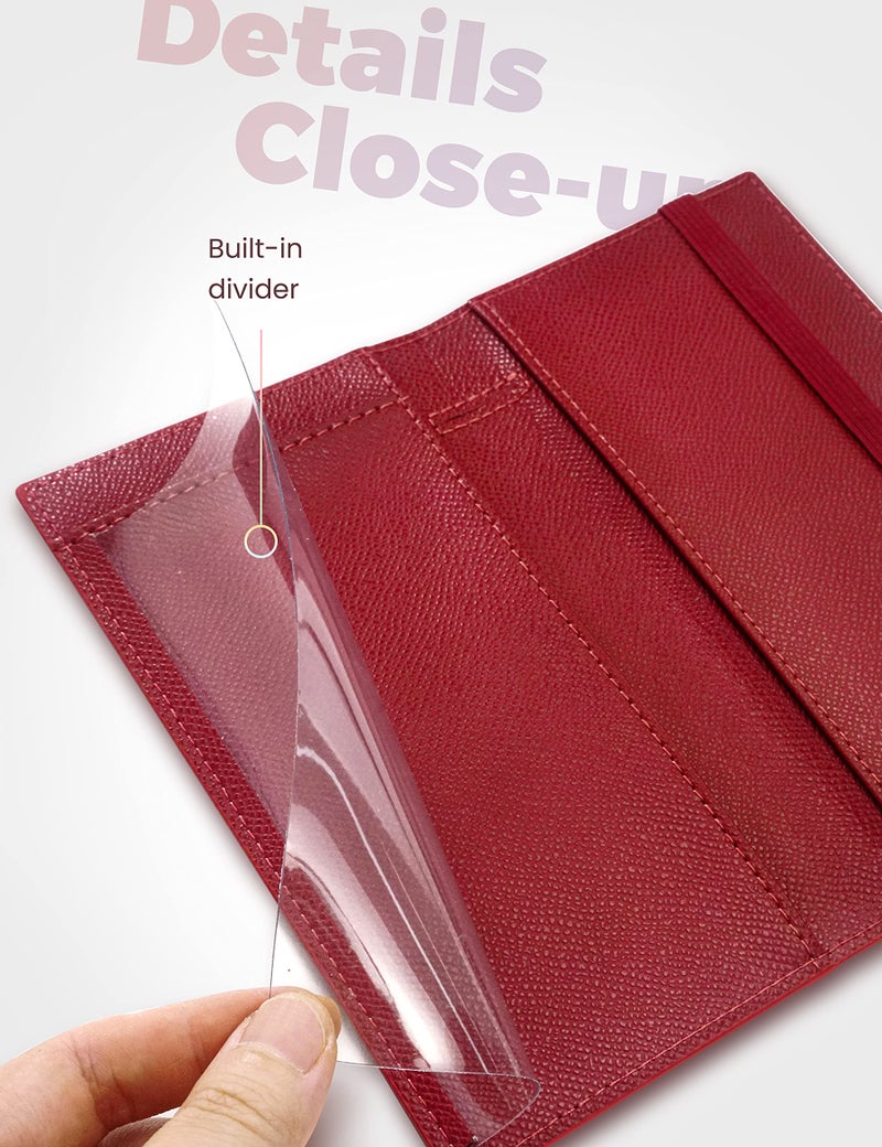 Yarnic Checkbook Cover for Personal Checkbook, Checkbook Holder with Pen Holder & Built-in Clear Plastic Divider for Duplicate Checks (Dark Red) - Image 4