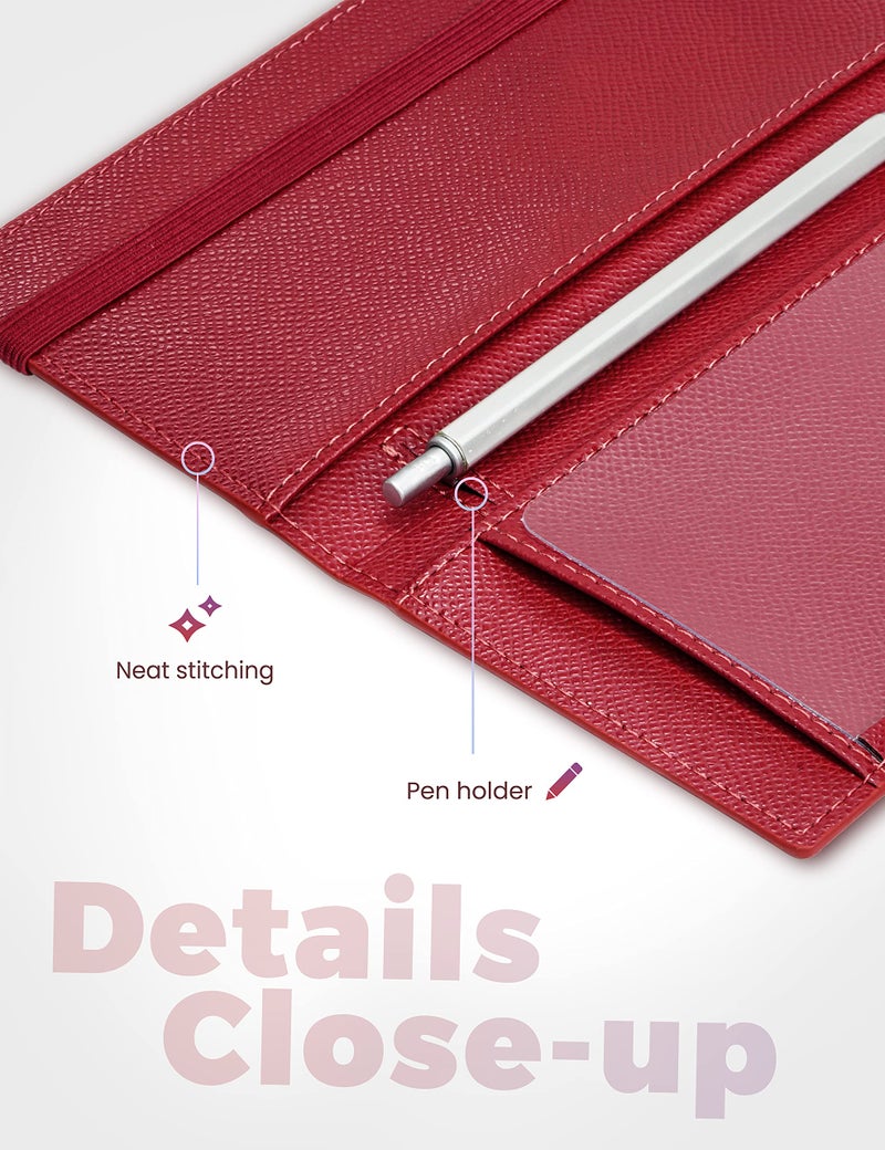 Yarnic Checkbook Cover for Personal Checkbook, Checkbook Holder with Pen Holder & Built-in Clear Plastic Divider for Duplicate Checks (Dark Red) - Image 3