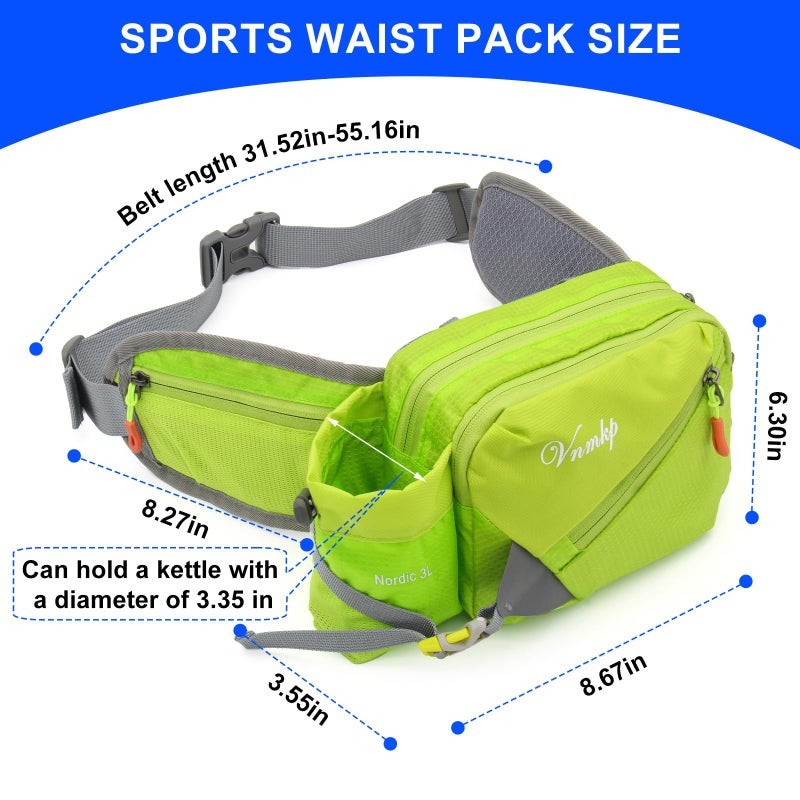 Vnmkp Waist Pack with Water Bottle Holder for Men and Women for Running Climbing Hiking Fitness Cycling and Other Outdoor Sports (Green) - Image 2
