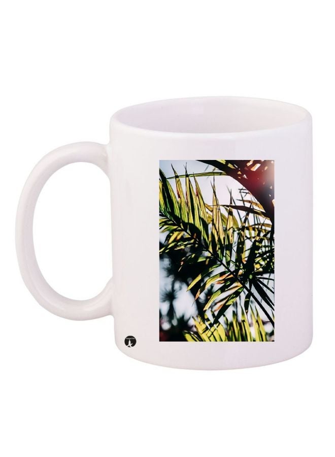 RYN Leaf Printed Coffee Mug White/Green/Blue 11ounce
