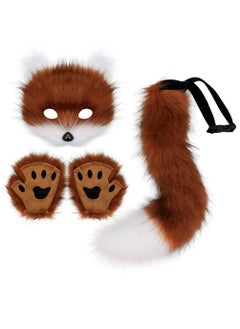 Generic Halloween Fox Mask  Tail Costume Set Red brown and white three-piece set 