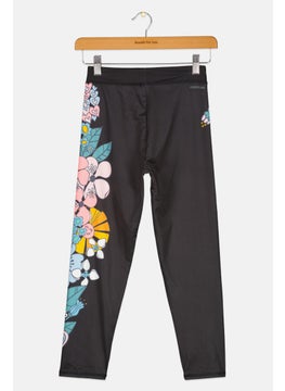 Adidas Kids Girl Aeroready Floral Leggings, Black  - Image 2