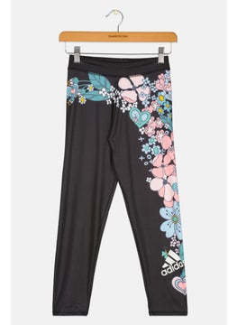 Adidas Kids Girl Aeroready Floral Leggings, Black  - Image 1