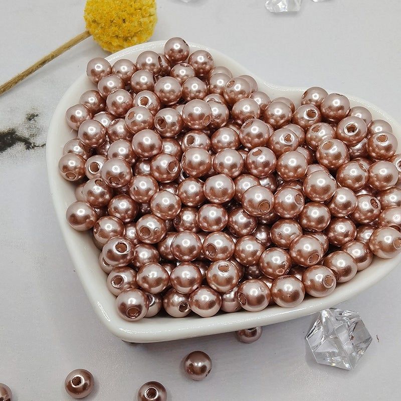 ABS Hole Mixed Color Faux Pearl Beads Handmade Beaded DIY Material Shoes Clothing Hats Bracelet Accessories Hole-Shallow Coffee