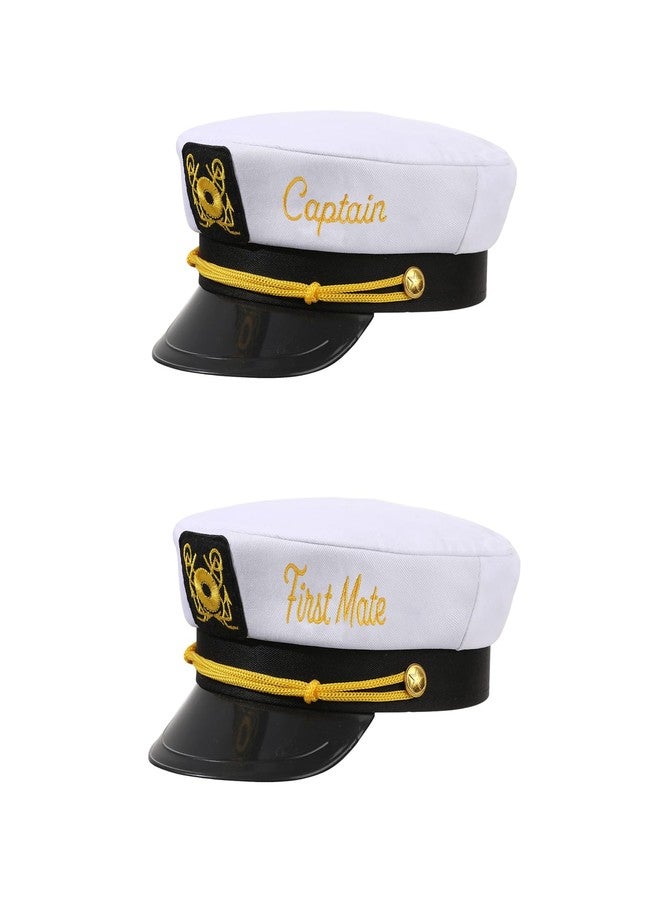 Erying 2 PCS Captain & First Mate Hat Set for Women Men Nautical Navy Skipper Sailor Hat Matching Hat Boating Gift - Image 2