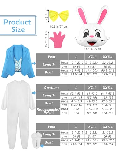 SOMSOC 6 Pieces Halloween Rabbit Costume Easter Bunny Costume Set One Piece Suit Waistcoat Bow Tie Shoes Party Favors - Image 2