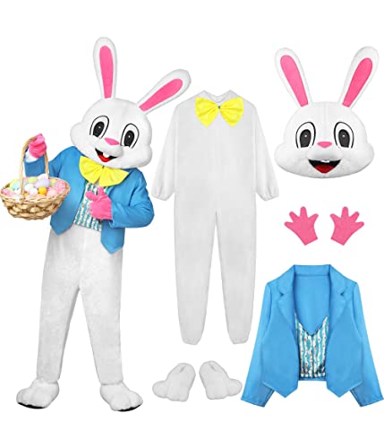 SOMSOC 6 Pieces Halloween Rabbit Costume Easter Bunny Costume Set One Piece Suit Waistcoat Bow Tie Shoes Party Favors - Image 1
