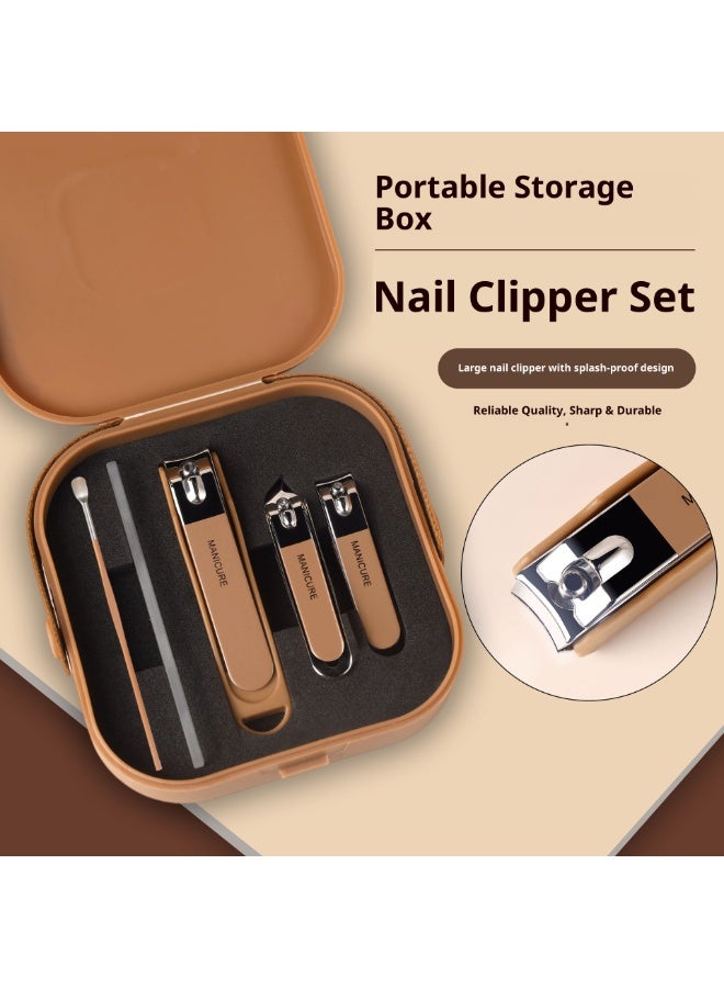 Portable nail clipper set, portable storage case, PP material with ear picking spoon, stainless steel nail clippers 5-piece set - Image 2