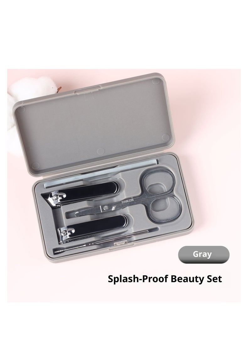 Portable nail clipper set, portable storage case, PP material with ear picking spoon, stainless steel nail clippers 5-piece set - Image 1